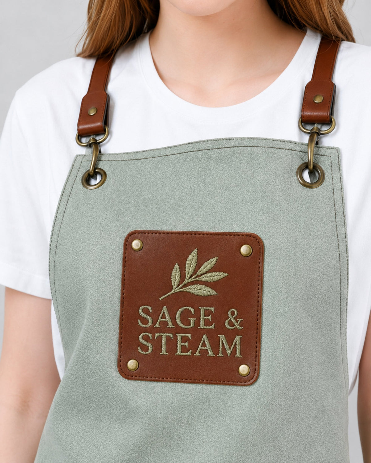 Custom branded victoria apron for cafés, restaurants and hospitality businesses – IF Brand Works (view 3)