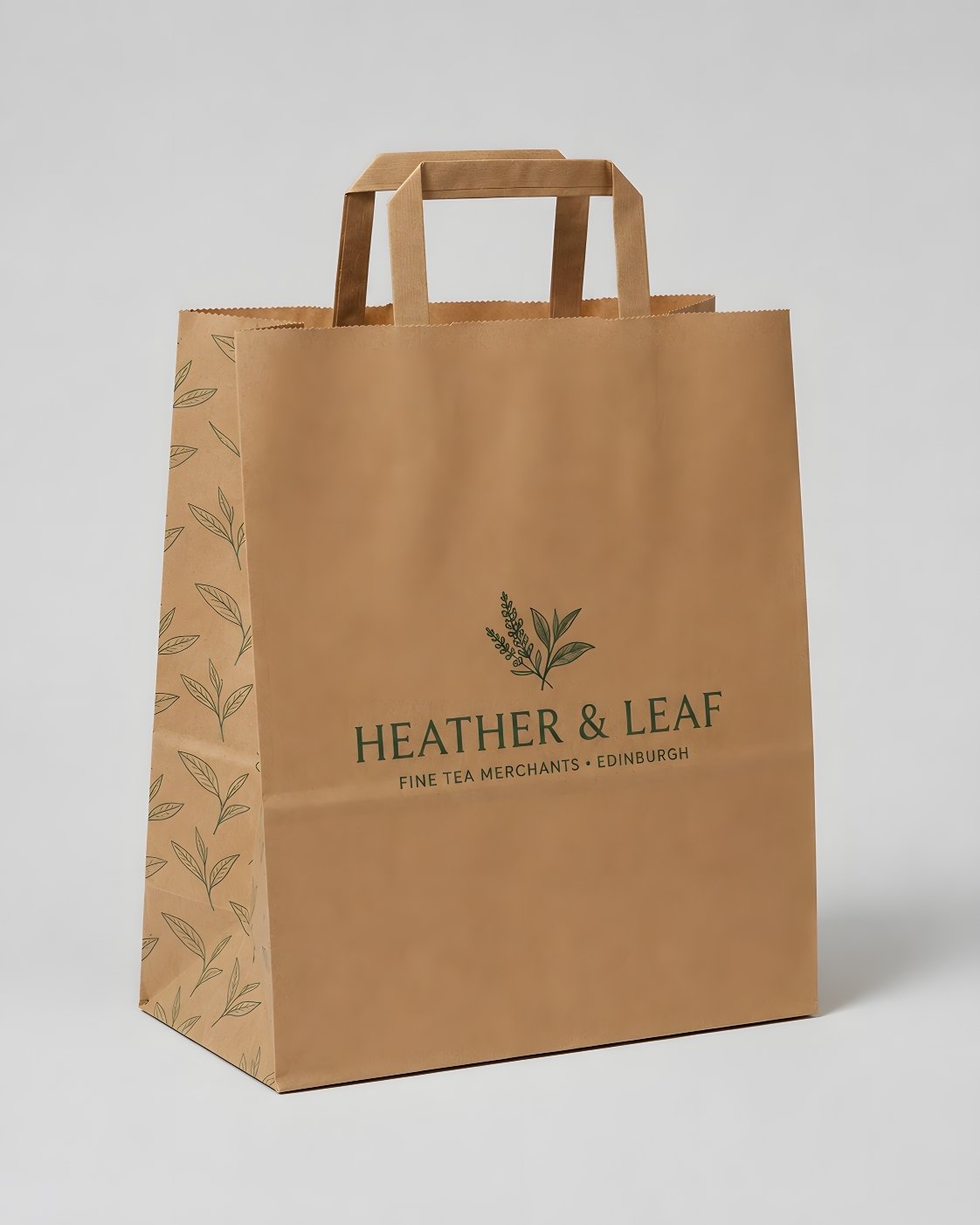 Custom branded brown flat handle paper bags for cafés, restaurants and hospitality businesses – IF Brand Works (view 3)