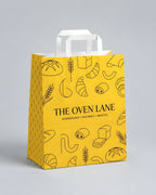 Custom branded white flat handle paper bags for cafés, restaurants and hospitality businesses – IF Brand Works (view 2)