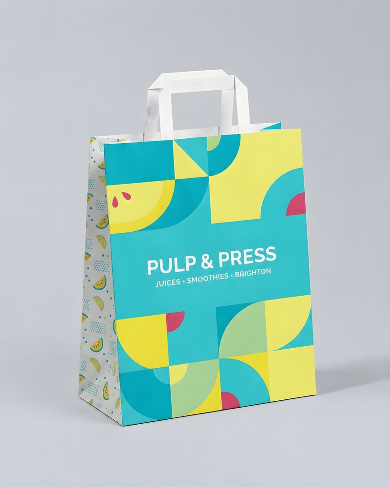 Custom branded white flat handle paper bag